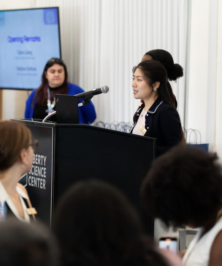 Claire Jiang giving the opening remarks at the Liberty Science Center symposium